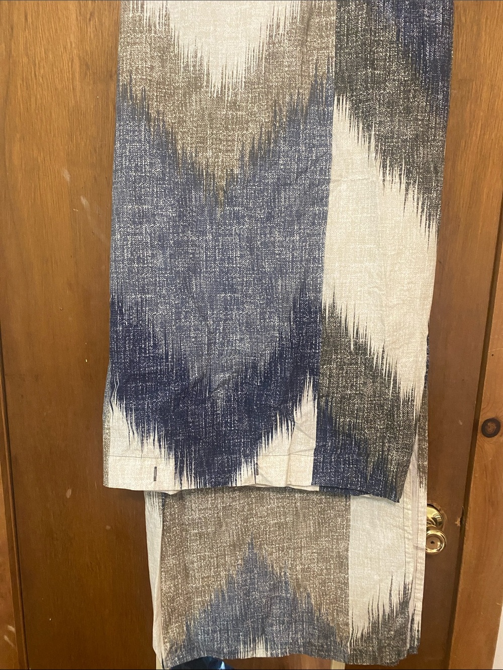 Blue and Taupe Ikat Pattern Curtain Panel